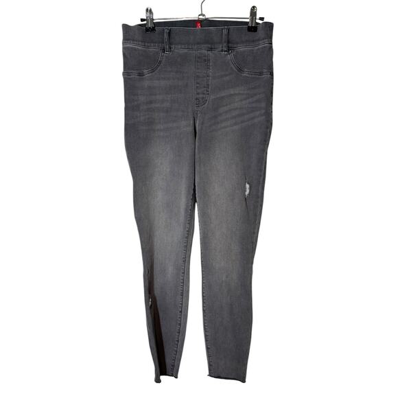 Spanx Gray Distressed Pull On Skinny Jean Jegging Raw Hem High Rise Medium - Picture 5 of 11